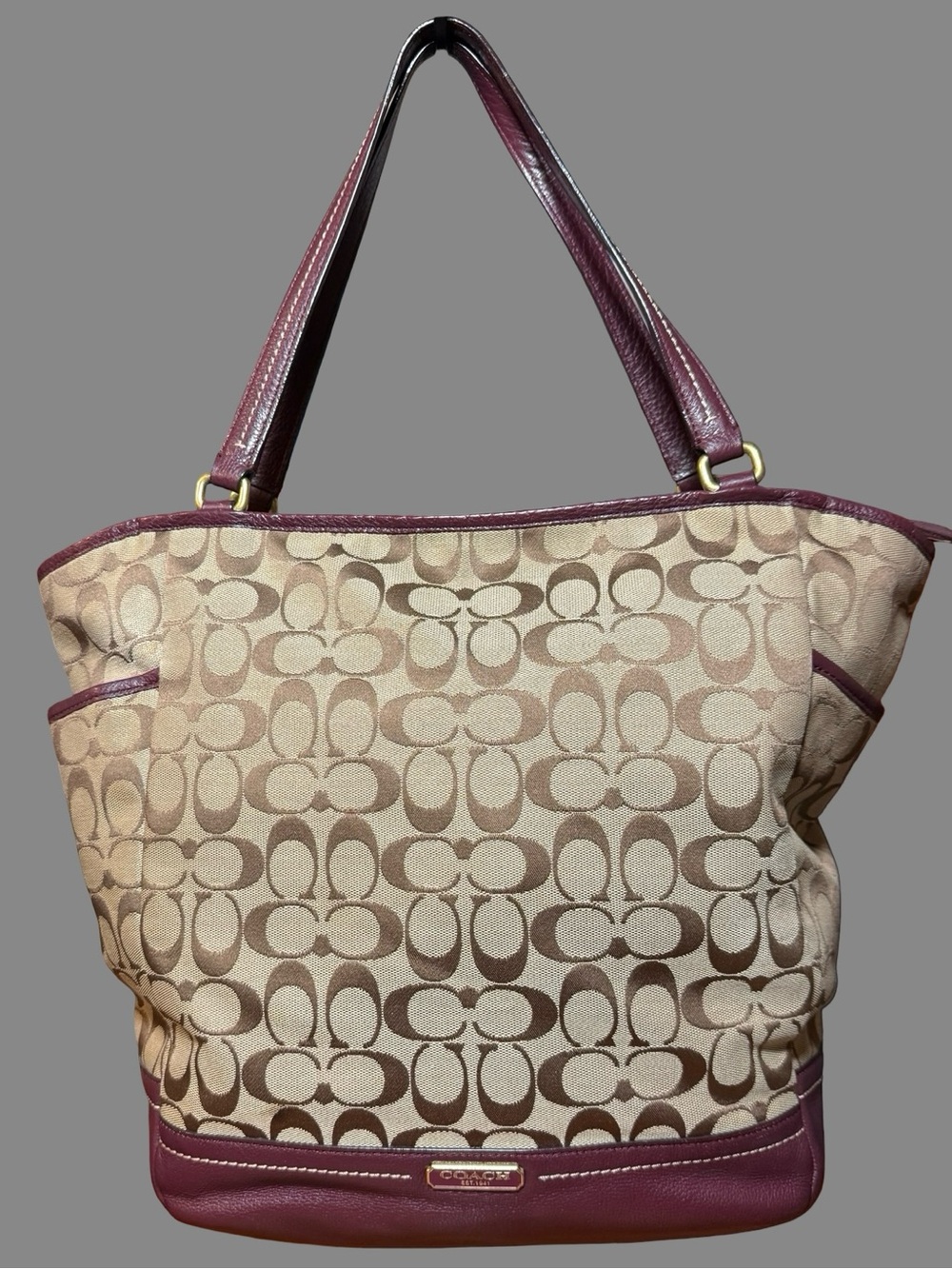 Authentic COACH Park Signature Tote Shoulder Bag (Style F23295) – Plum/Burgundy